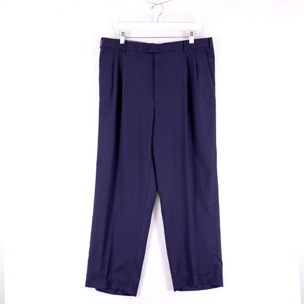 Zanella Natural Stretch Wool Blue Pleated High Rise Dress Pants 36/28 Lined Part